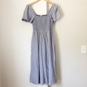 Madewell Blue Smocked Stripe Dress